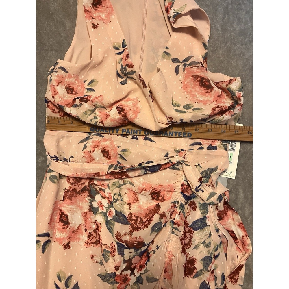 Eliza J Dress Sleeveless 8 V-Neck Bodycon Chiffon Ruched Pink Floral Spring NWT - Picture 6 of 9